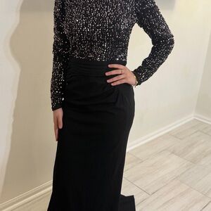 Black Sequin Long Sleeve Gown